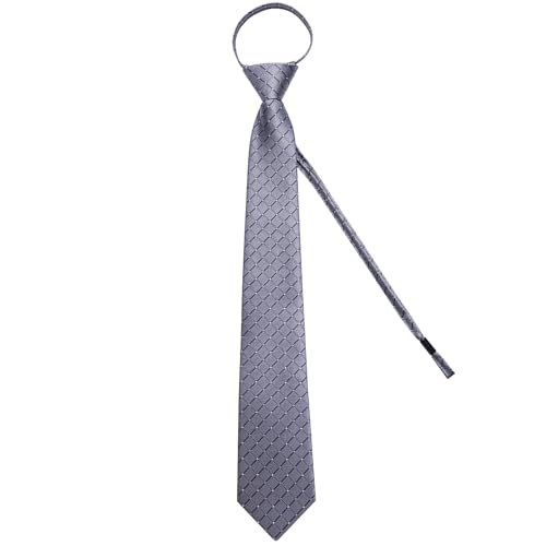 Image of DiBanGu Mens Zipper Ties Silk Adjustable Necktie Pocket Square | Paisley /Striped Pattern,Pre-tied Gift Tie Sets,Jacquard Woven,Pocket Square Cufflinks,Great for Formal & Business Wedding