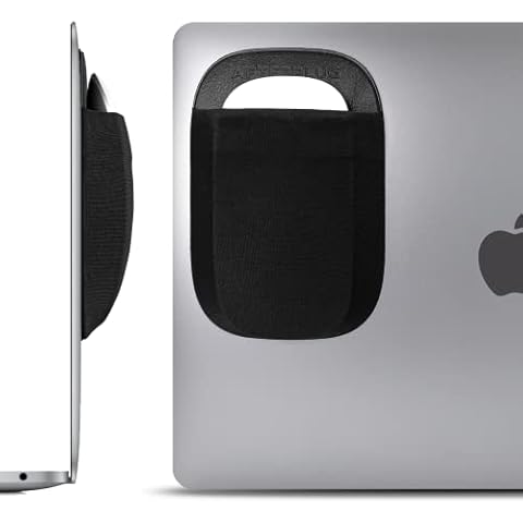 Afterplug Stick-On Mouse Pouch for Laptop, Adhesive Holder Compatible with Apple Magic Mouse 1 & 2, Logitech Pebble & Pop and Other Slim Mice – Black Cover