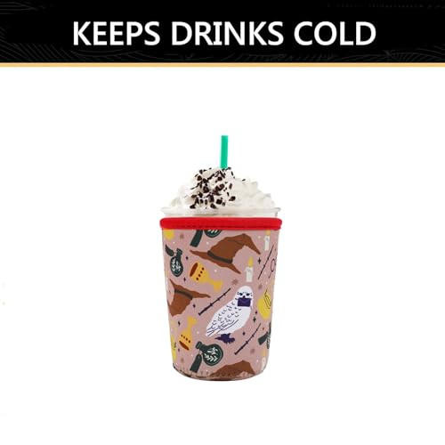 Image of YR Reusable Neoprene Insulator Sleeve for Iced Coffee Cups, 3 Pack Coffee Coolies sleeves for Iced & Hot Drinks, Cold Beverage Cooler Compatible with Starbucks Coffee and More (Horcrux)