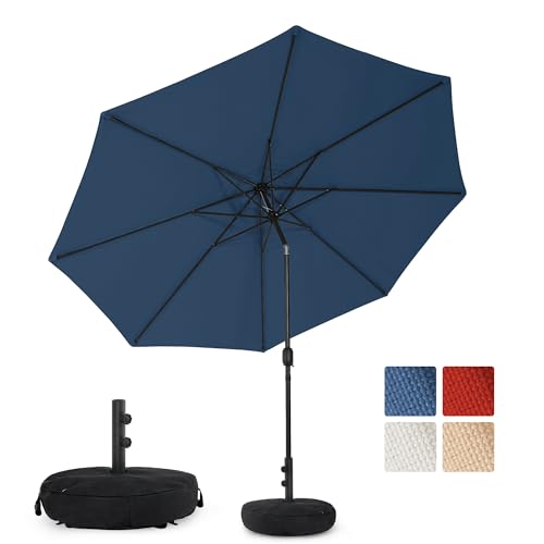 Sundale Outdoor Olefin 5-Year-Non-Fading 9FT Patio Umbrella with Sand Bag Base, Outdoor Umbrella with Tilt and Crank, Navy