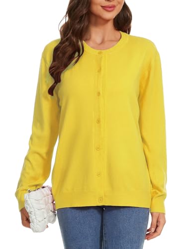 Image of Womens Cardigan Sweaters Basic Button Down Casual Dressy Classic Crewneck Long Sleeve Spring Outfits (S-2XL)