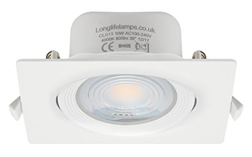 4 x Adjustable 10w LED Recessed Ceiling Downlights Square 4000k Cool White 800 Lumens CLS13