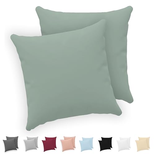 Twinzen® Kissenbezug 40x40 (2er-Set) - 100% Jersey Baumwolle 150 GSM Kissenbezüge - Grün - Für Kissenbezüge 40x40 cm - Kissenhülle - Kissenbezug mit Reißverschluss - Oeko-Tex Zertifiziert