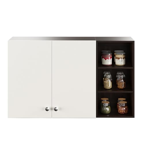 Image of FURNEASER Lismore Kitchen Storage Cabinet Rack Shelf Multipurpose Wooden Wall Mounted Spice Jar Shelves for Storage Organizer Containers Hanging Shelves with 2 Door