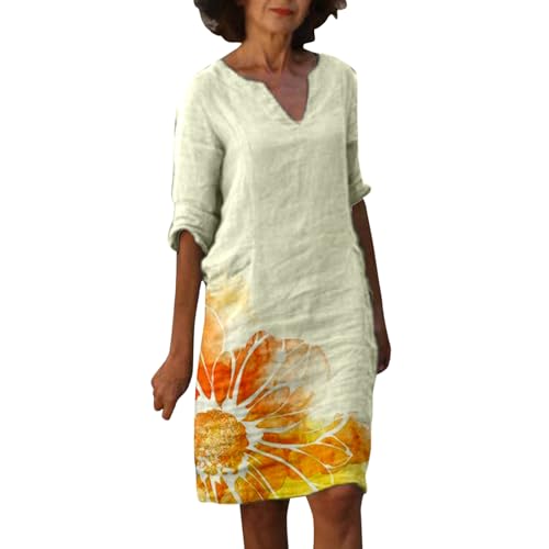 Robe décontractée femme col en V imprimé élégant manches moyennes