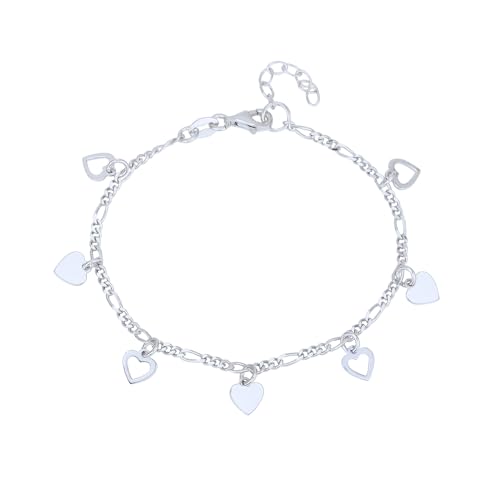 Sterling Silver Jewelry - Rhodium Plated with 925 Stamp - Hanging Open and Close Heart Bracelet - Elegant handcrafted - for Women - 6.5