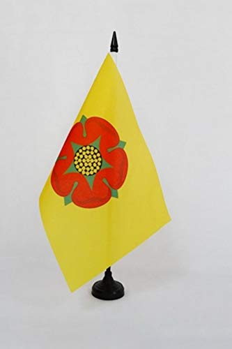 AZ FLAG Lancashire New County Table Flag 5'' x 8'' - County of Lancashire - England Desk Flag 21 x 14 cm - Black Plastic Stick and Base