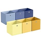 SONGMICS Caja de Almacenaje, Juego de 6, sin Olores, Organizadores Plegables, 33 x 33 x 33 cm, Tela, para Estantería Cúbica, de Colores, Cesta de Almacenaje, para Dormitorio, Salón RFB233XA09