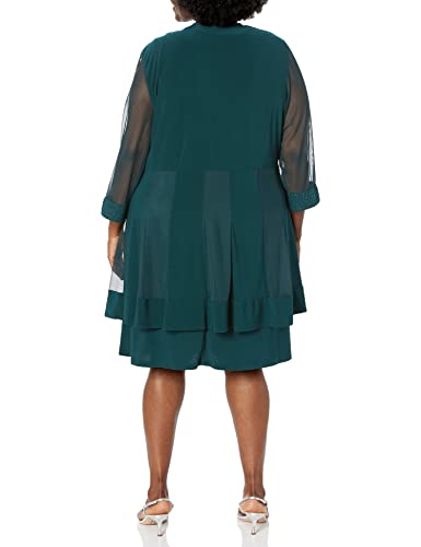 Image of R&M Richards Women's Elegant 2-Piece Shift Dress with Pleated Shimmer Duster Jacket for Mother of the Bride, Cocktail Attire