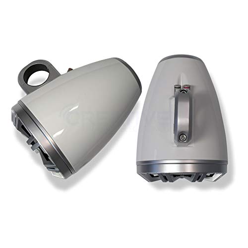 Image of KICKER Marine 8 inch LED Tower System - White Enclosures W /Silver Speakers. Includes KMLC Light Controller.