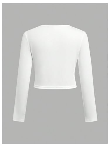 SHENHE Girl's Casual Long Sleeve Tee Shirt Crew Neck Ruched Basic Layering Top Tees3