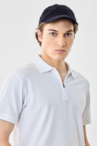 Image of SNITCH Men Polo T-Shirt | Modern Zip Closure & Textured Weave Design | 100% Cotton Breathable Fabric & Regular Fit Minimalist Style, Versatile Casual Wear