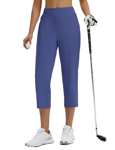 Image of baleaf 20'' Women Capris with Pockets Stretch Golf Work Dress Cropped Pants Straight Leg High Waisted Pull On Summer