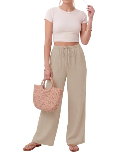 Image of ZOOSIXX Wide Leg Pants for Women - Palazzo Flowy Lounge Lightweight Summer Drawstring Trousers with Pockets Beach Vacation