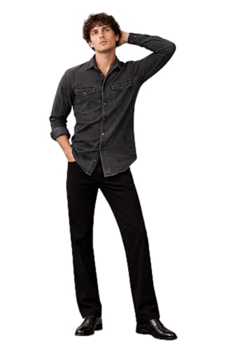 Image of Men's Slim Fit Western Denim Shirt with Dual Chest Pockets - Long Sleeve Button-Down Casual | Smart Casual Fashion Wear |Durable Tich snap Buttons.