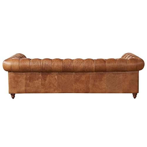 Image of Modern & Classic Chesterfield Sofa 5 Seater Sofa Velvet L-Shape Corner Sectional Button Tufted Sofa for Living Room, Dining Room, Office and Hallway-(Brown).