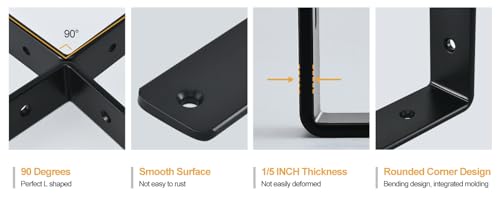 4 Pack - L 6" x H 4" x W1.5, 5mm Thick Black L Shelf Bracket, Iron Shelf Brackets, Metal Shelf Brackets, Floating Shelf, Shelf Supports with Screws - Image 8