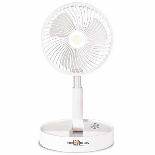 Image of Pick Ur Needs Rechargeable Foldable Small Standing Electric Mini Fan With 3 Mode & LED Light For Home, Bedroom, Office (White)