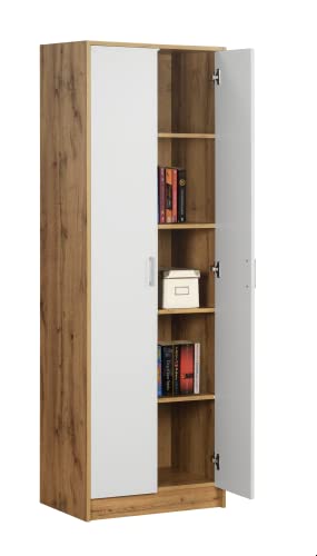 Image of DeckUp Plank Giona Engineered Wood Book Shelf and Display Unit (Wotan Oak and White, Matte Finish)