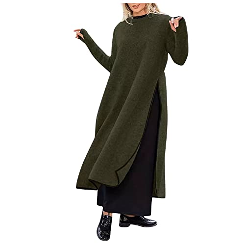 Strickkleid Damen Winter Pulloverkleid Damen Oversize Winterkleider Lang Sweatkleid Langarm Rundhals Pullover kleid Elegant Sweatshirtkleid Gefüttert...