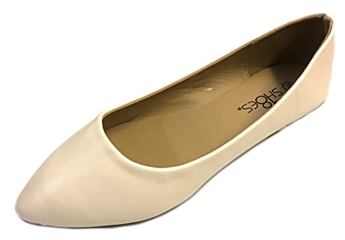Shoes 18 Womens Pointy Toe Ballet Flats 8800 Nude PU 11