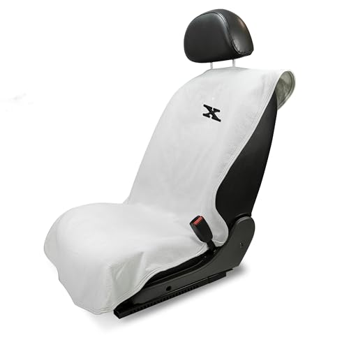 Seat Armour(Patented Design seat Towel car seat Protector, 100% Cotton Terry velou (Model X White seat, Normal)