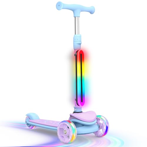 BELEEV Patinete Infantil A8 Plegable de 3 Ruedas con Luz Led en El Cuadro. Ruedas Iluminadas y 11 Efectos de Luz para Niños de 3 A 12 Años, Ideal para Paseos Nocturnos y Al Aire Libre