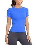 MathCat Short Sleeve Workout Tops for Women, Seamless Workout Shirts for Women, Yoga Athletic Shirts Soft Gym Tops Lakeblue