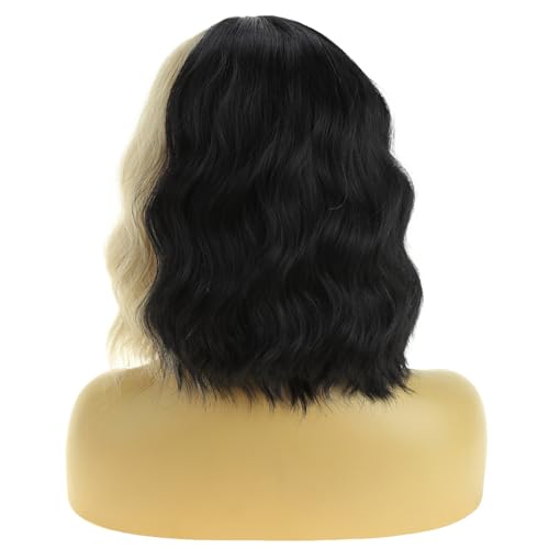 Image of BERON Black and Blonde Wigs for Women Short Curly Wavy Hair Wig Girls Mixed Color Synthetic Costume Cosplay or Use Wig