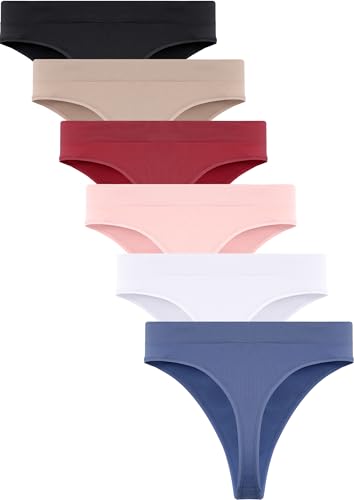 Image of READY TO LOVE Womens Underwear Breathable Seamless Thongs 6 Pack Comfortable No Show High Waisted Thong Tangas Panties