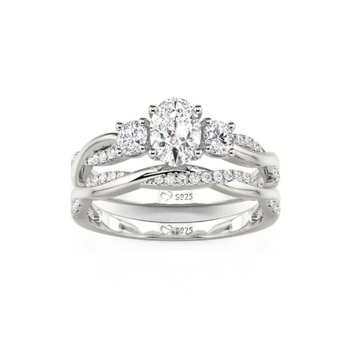 Image of Jeulia Round /Princess Cut Wedding Ring Sets for Women Three Stone Bridal Sets Engagement Ring Set CZ Twisting Infinity Pave Set 925 Sterling Silver Free Engraving