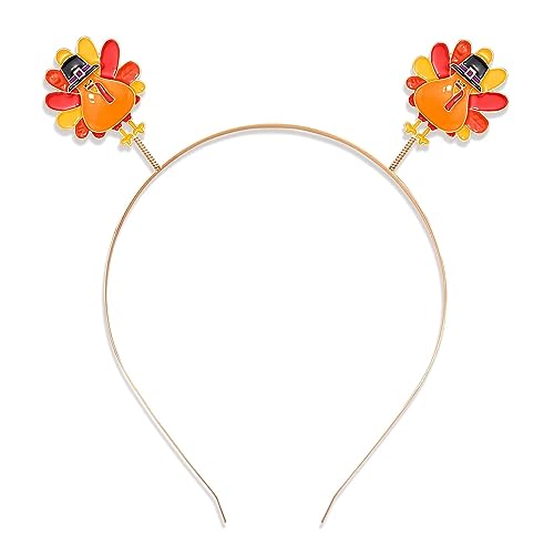 NVENF Thanksgiving Headband Autumn Fall Hairbands for Women Rhinestone Letter ‘GIVE THANKS’ ‘HAPPY FALL’ Gold Hair Hoop Thanksgiving Party Favors Hair Accessory Gifts (Turkey 1)