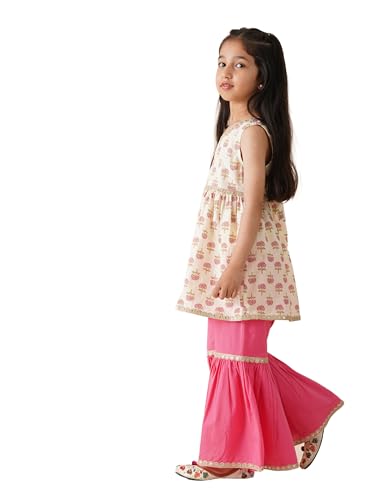 Image of Amazon Brand - Symbol Kids Girls Pure Cotton Kurta Sharara Set (2 pcs) | Ethnic Wear