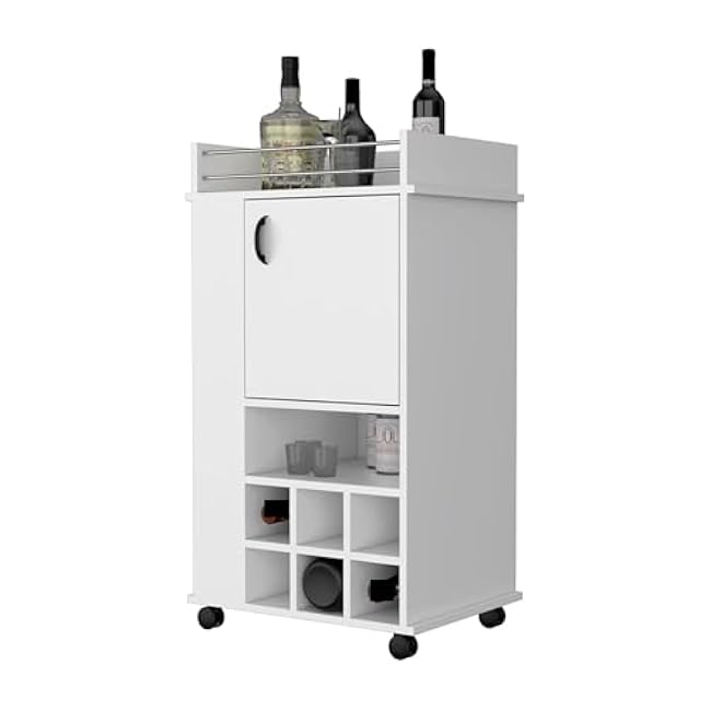 1-Door Bar Cart with Wine Rack and Casters,for Kitchen(White)-tbMBz63N