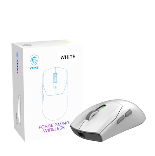 msi Forge GM340 W White Gaming Mouse, 12800 DPI, 50M+ Clicks Micro Switch, Optical Sensor, Ergonomic Ambitextrous Hand Design, RGB Light