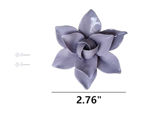 Image of Ceramic Flower Wall Art Decor, Artificial Flower Wall Sculpture,Handmade Ceramic Flowers for Home,Hallway,Living Room, Kitchen,Bathroom (Purple,Magnolia, 2.76 inch)