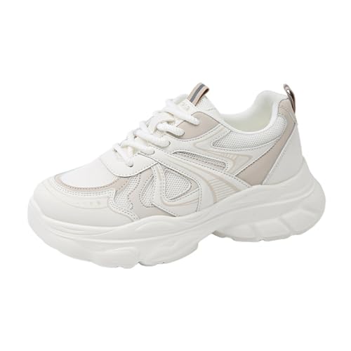 Chunky Sneakers for Women Fashion Platform Leather Casual Dad Shoes with Height - Increasing Feature Comfortable Wedge Walking Sport Sneakers (White,6)