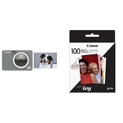 Canon Ivy CLIQ 2 Instant Camera Printer, Mini Photo Printer, Charcoal (Matte) Zink™ Sticky Back Photo Paper Pack (100 Sheets)