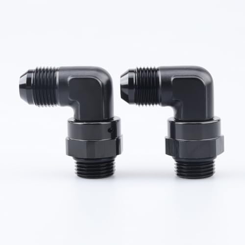 Image of AC PERFORMANCE Aluminum 90 Degree -8 AN Male Flare to -8 AN ORB O Ring Port Swivel Fitting Adapter, Black Pack of 2