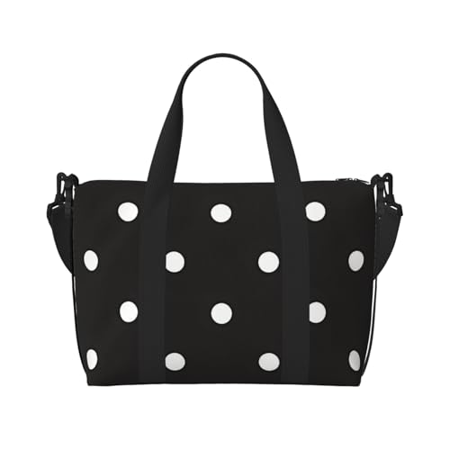 Large Duffel Bag for Men Women, Cute Carry On Tote for Travel, Gym, Weekend Use, Printed Black And White Polka Dot, 19.7