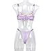 Women Floral Embroidered Lingerie Set Sheer Mesh Bra and Panty Set See Through Scallop Trim Underwear Boudoir Outfits Purple