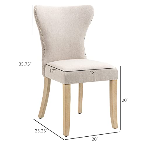 Homcom Armless Dining Chairs Set Of 2, Modern Accent Chair With Wing Backrest, Linen Upholstery, Nailhead Trim For Living Room, Cream White #TOP2
