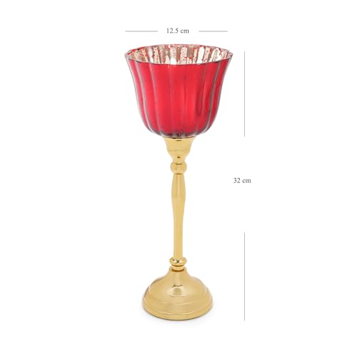 Image of Pure Home + Living Red and Gold Votive with Metal Stand - Large