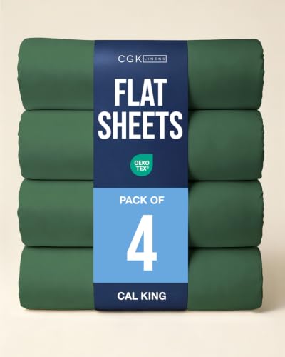 Cal King Size Flat Sheet - Pack of 4 Flat Bed Sheet Only - Emerald Green