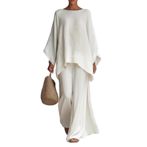 Conjunto de lino para mujer ideal para un look casual de verano con pantalón holgado y top chic