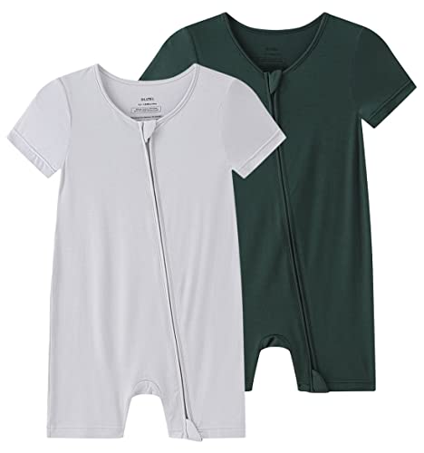 Image of SUZEL Boys Baby Girls Short Sleeve Romper Viscose from Bamboo Infant Zipper Jumpsuits - 0-24 Months