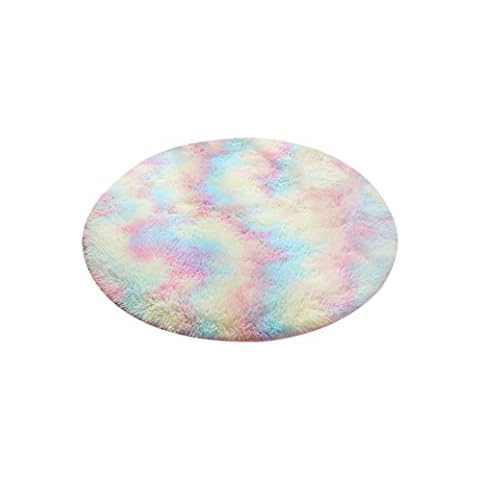 Alfombra KRIPINC Colorida Redonda Pelo Largo Suave Arcoiris Cover