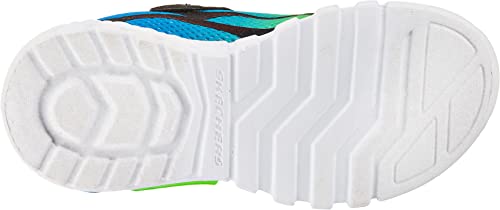 Skechers Flex-Glow DEZLOM, Baskets Garçon, Noir Synthétique/Textile/Bleu & Lime Garniture, 32 EU