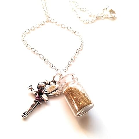 Purple Petals Jewellery Box Handmade Pretty Tinkerbell Fairy Gold Dust Make a Wish Glass Jar Chain Necklace Cover