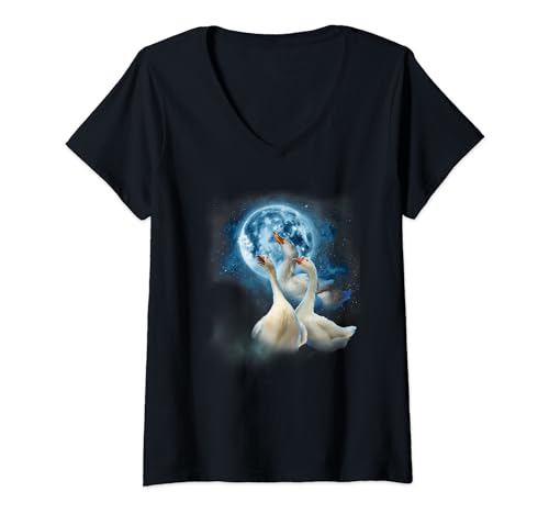 Divertida camisa de ganso - Howling at the Moon Silly Goose Camiseta Cuello V